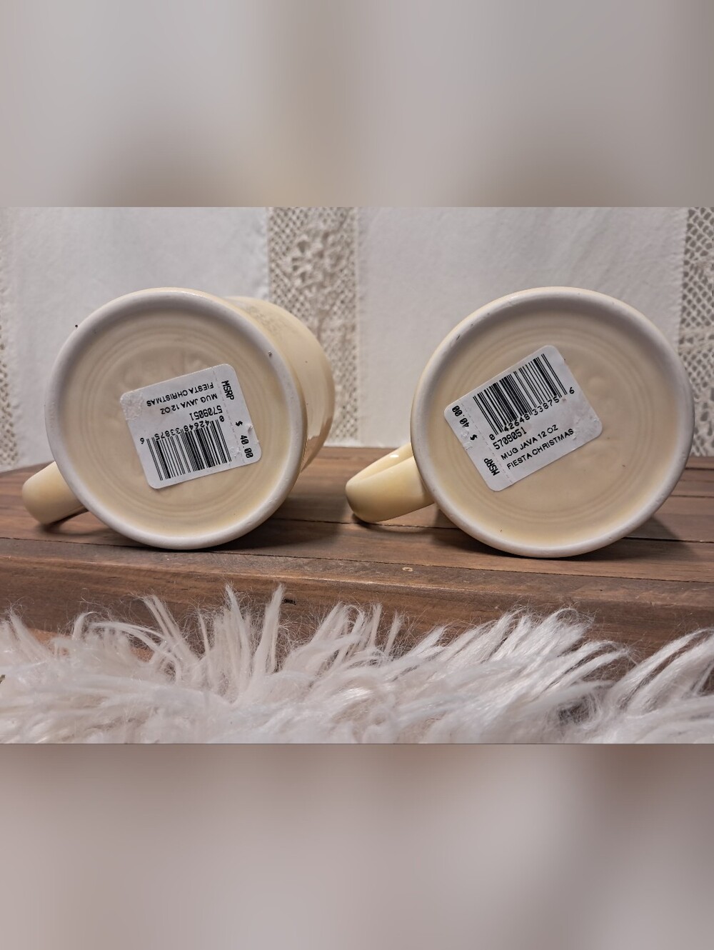 Set of 2 Fiesta Christmas Tree Java Mugs 12 oz Cream Ivory NWT Homer Laughlin - Picture 3 of 5